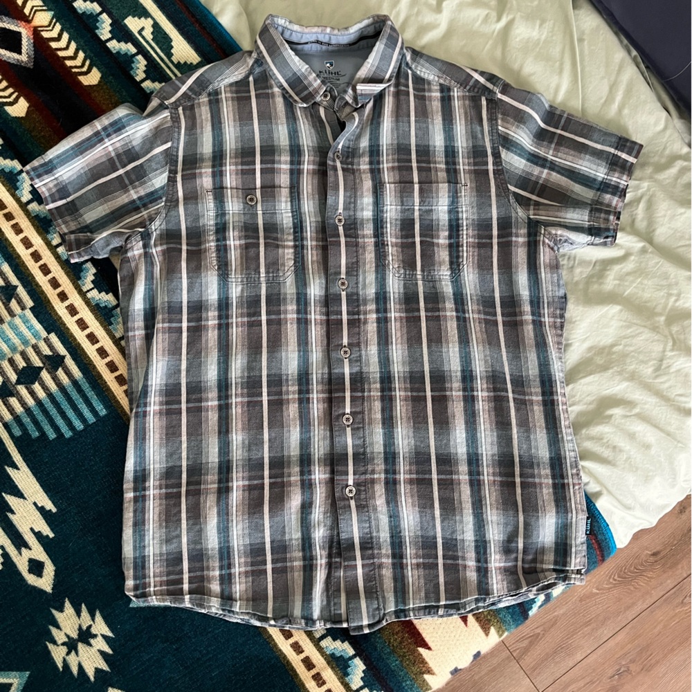 Kuhl Skorpio Men's Casual Blue Short Sleeve Plaid Shirt